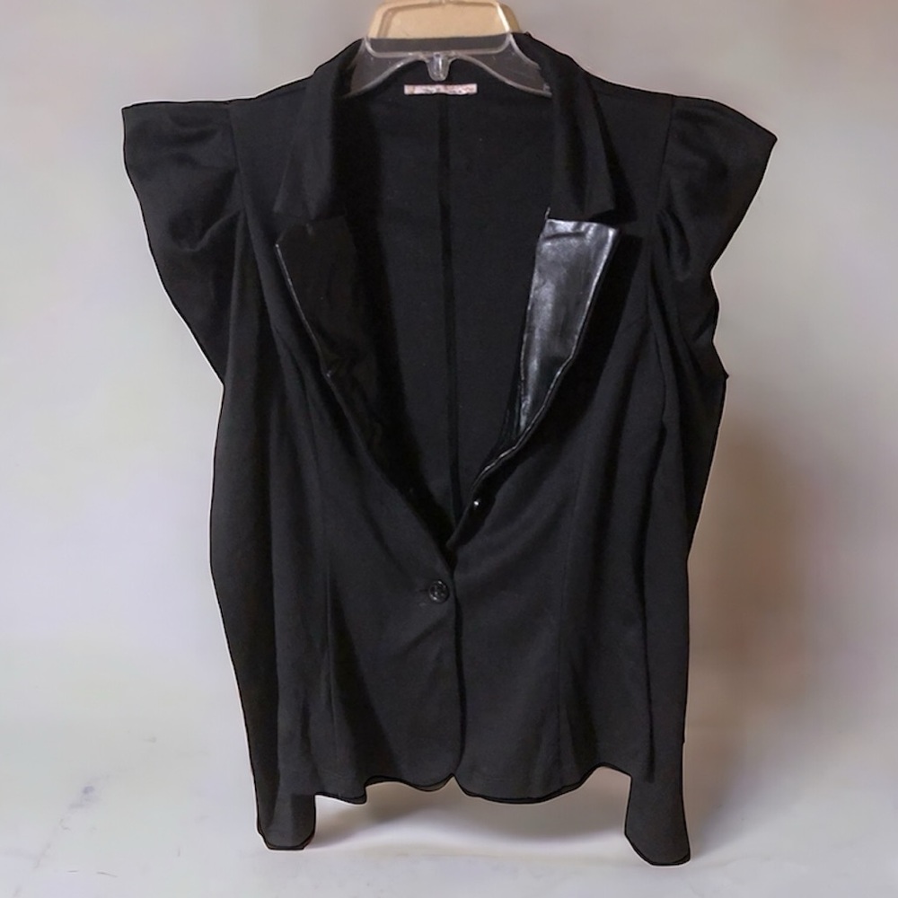 Black Avant Garde Long Sleeve Lightweight Blazer Fancy Puff Shoulder Size Medium